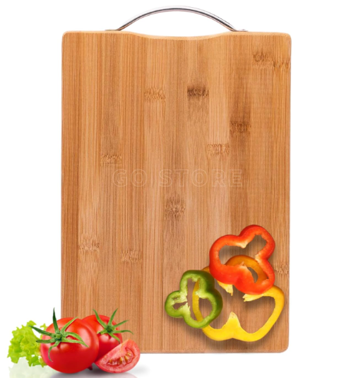 Non-slip cutting board with stainless steel handle – antibacterial, durable plastic chopping board for vegetables, fruits, and meat